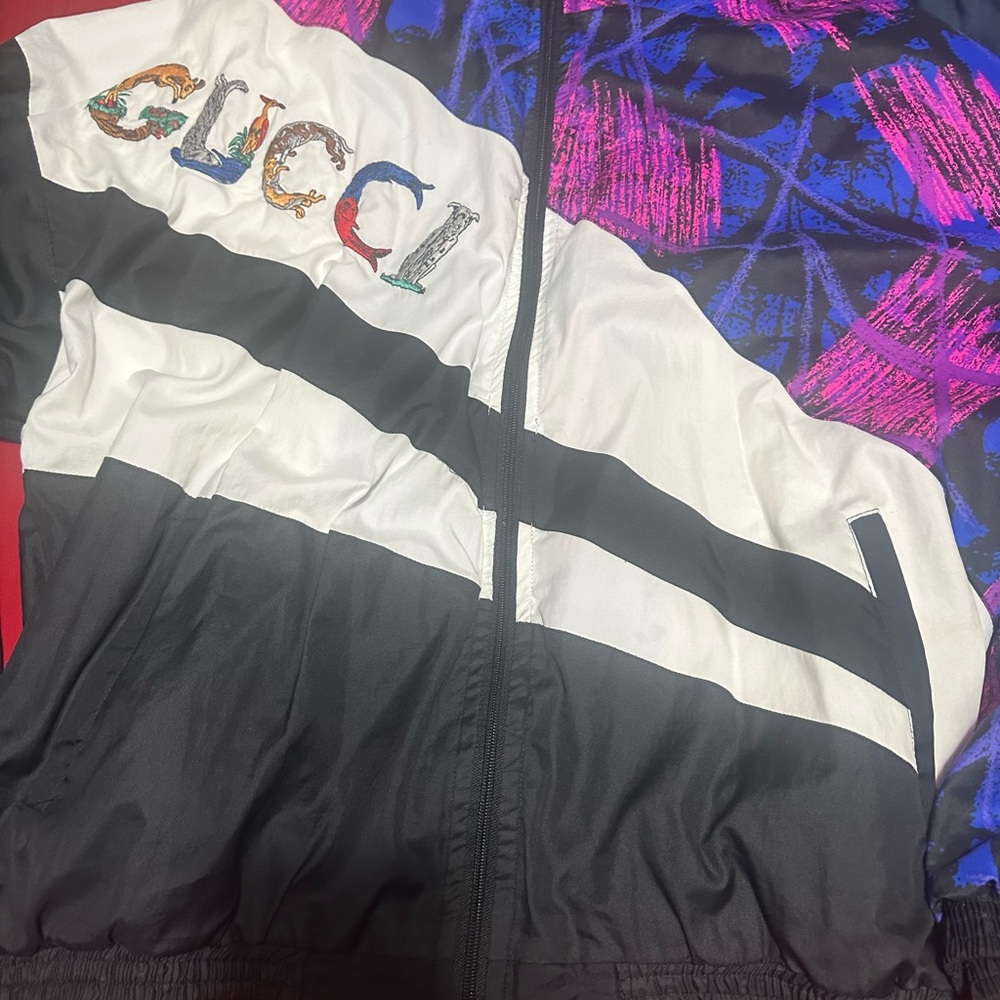 Gucci Multicolour Black and White Jacket with Pink and Blue Accents